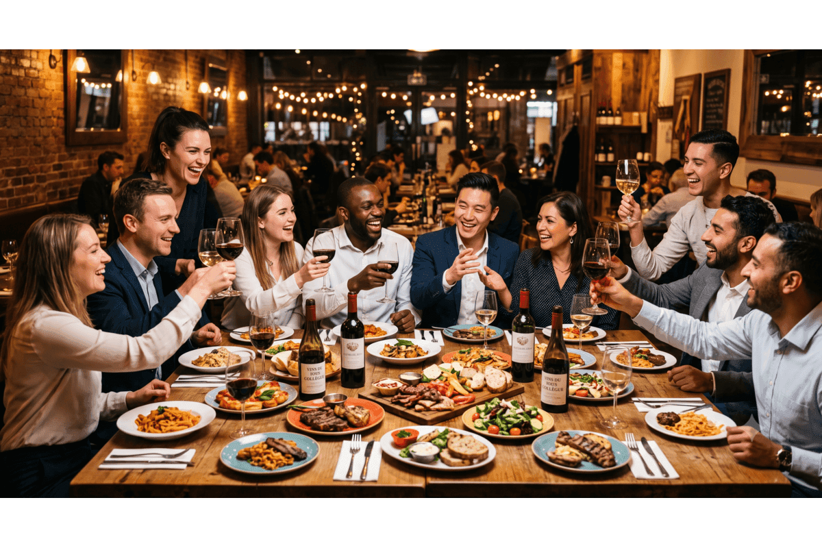 Grande tablée entre amis, ambiance chaleureuse